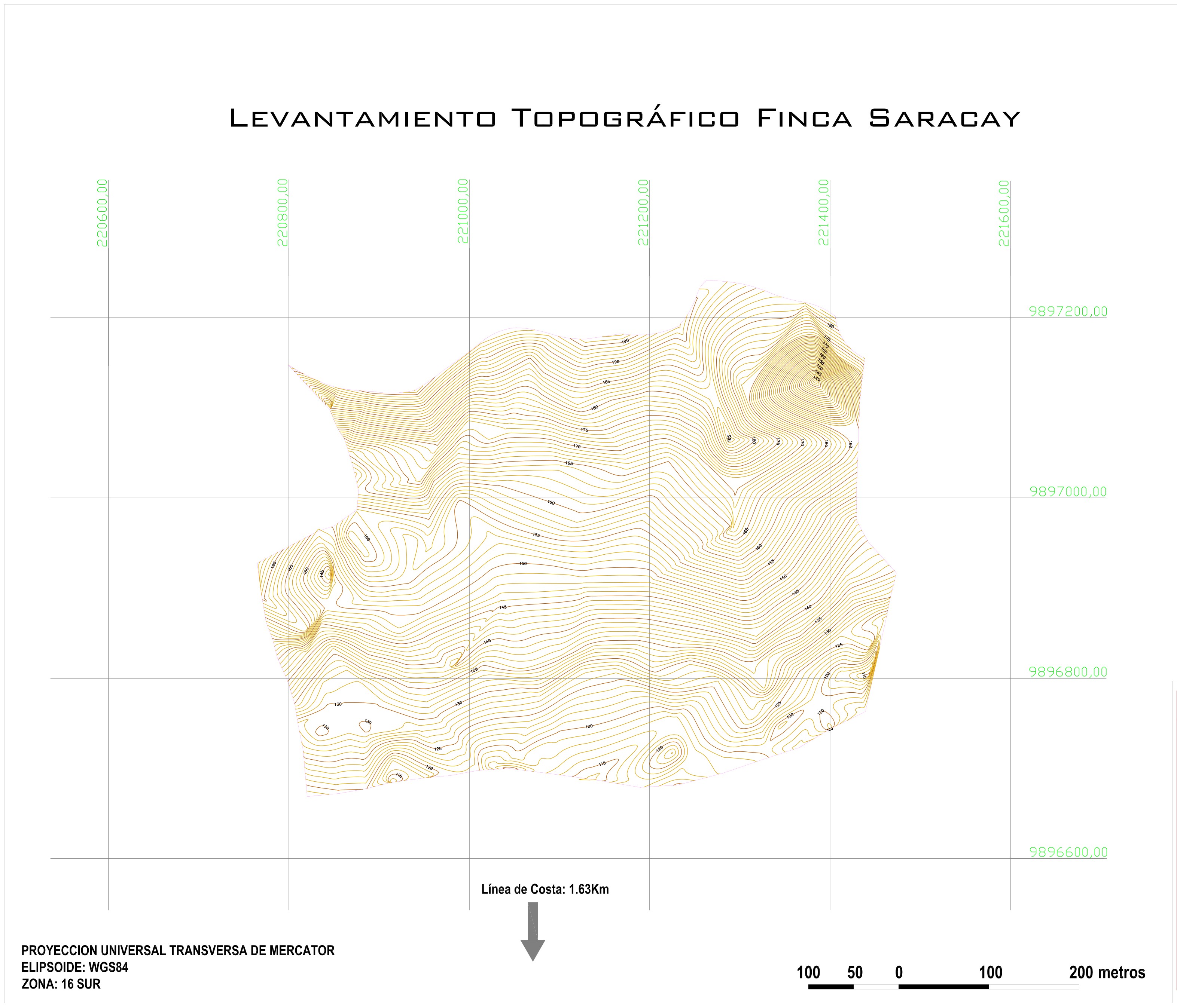 Georeferenced topographic survey sheet of the Saracay parcel, September 2013